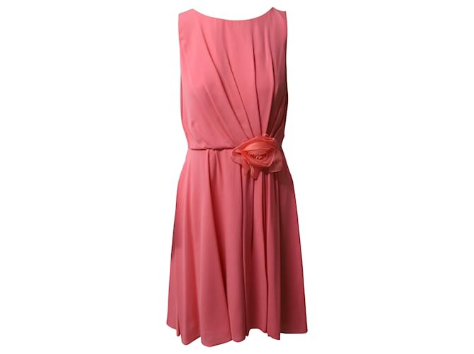 Paule Ka Sleeveless Shift Dress with Rosette in Pink Silk  ref.479725