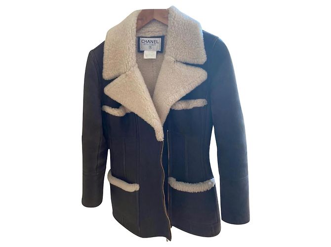 Chanel Shearling Sheep Leather Coat Black