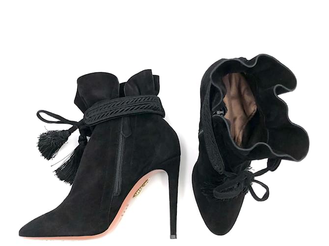 Aquazzura ankle boots in black suede with ankle ties  ref.480058