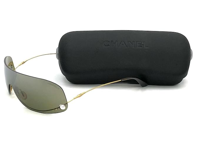 Óculos de sol Chanel - sem aro com pérola falsa Marrom Vidro  ref.480063