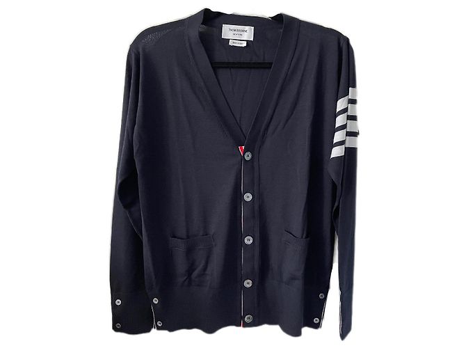 Thom Browne 4-Tamaño cárdigan punto barra2 Azul marino 
