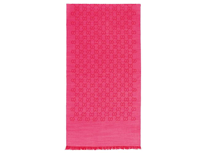 Gucci GG Logo Wool and Silk Scarf Pink  ref.480351