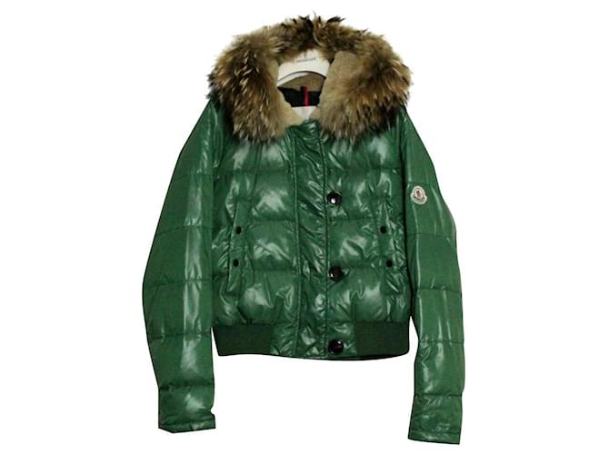Moncler Fur Trim Down Green Polyamide  ref.480391