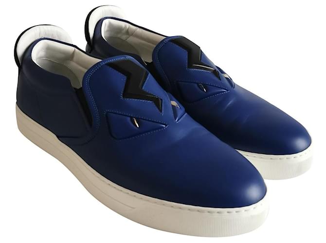 Sneakers slip-on Fendi Cuir Bleu Marine  ref.480420