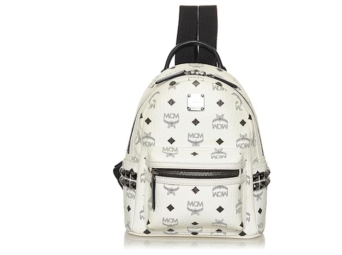 MCM White Visetos Coated Canvas Small Studs Stark Backpack MCM