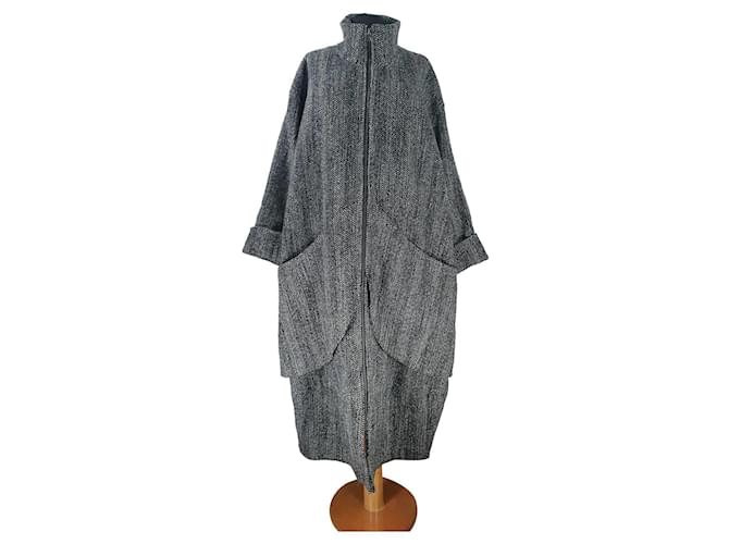 Autre Marque Coats, Outerwear Black White Wool Polyamide Mohair  ref.480617