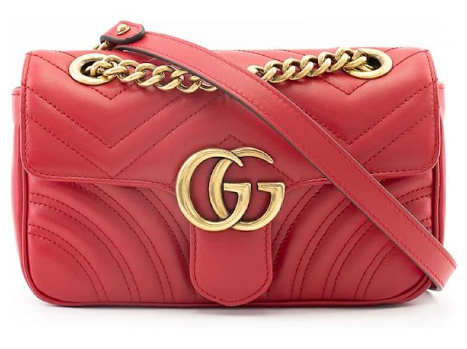 Gucci GG Marmont Mini Cuir Rouge  ref.481038