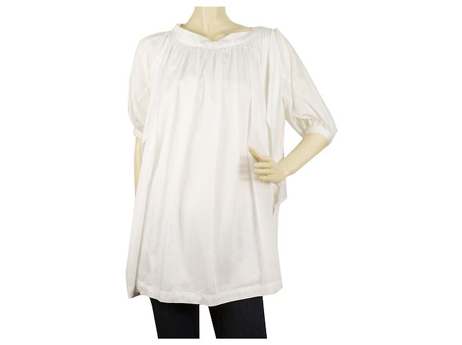 See by Chloé See by Chloe White Cotton w. Small Pleats Tunic Top Oversize Blouse size 38