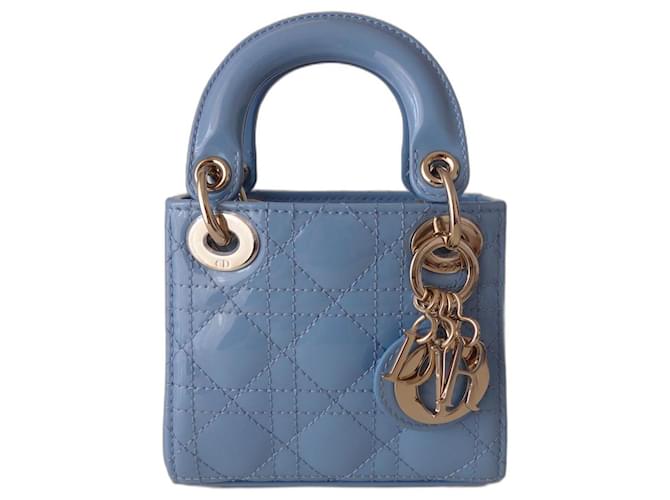 Lady Dior micro bag Blue Patent leather  ref.481453
