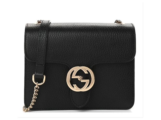 Borsa a mano Gucci Interlocking GG Medium in pelle nera Nero