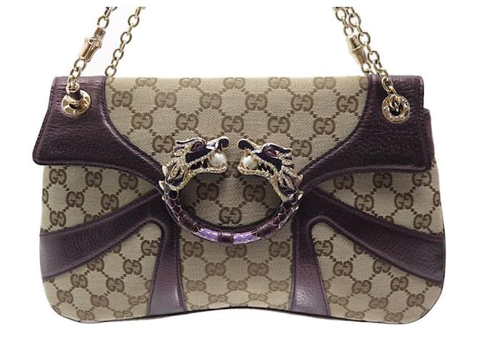 Gucci handbag bag 135963 TOM FORD DRAGON LIMITED EDITION PURPLE CANVAS LEATHER Beige  ref.481535
