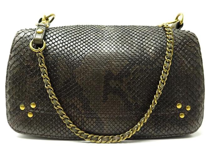 HAND BAG JEROME DREYFUSS BOBI S BANDOULIERE IN GREEN PYTHON LEATHER HAND BAG Exotic leather  ref.481554
