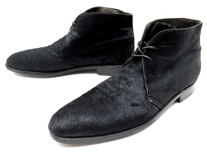HESCHUNG SHOES CHUKKA BOOTS 8.5 42.5 BLACK LEATHER BOOTS SHOES Pony-style calfskin  ref.481699