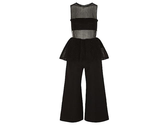 Self portrait Self-Portrait Lace Embroidered Tulle and Crepe Jumpsuit Black Polyester  ref.481751