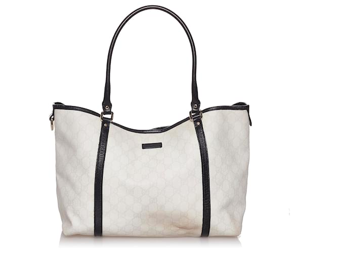 Gucci GG Supreme Coated Canvas Tote Bag Black White Cream Leather