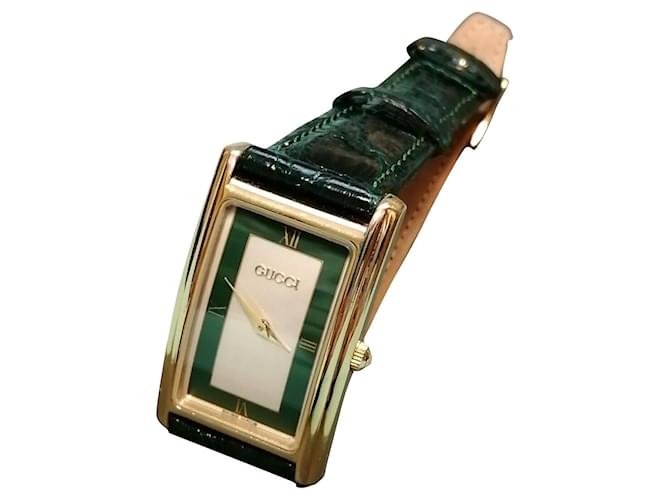 Originaluhr Gucci 2600M Damen/Herren Armbanduhr grün Golden Vergoldet  ref.482022