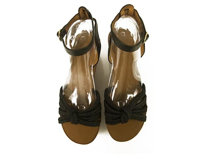 Regenboog Tegenstander schrijven Isabel Marant Etoile Black Raffia Leather Wooden Platform Flatform Sandals  41 ref.482165 - Joli Closet