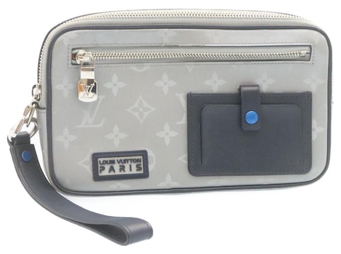 LOUIS VUITTON Monogram Satellite Alpha Clutch Silber M44171 LV Auth knn059
