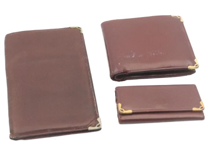 CARTIER Key Case Wallet Leather 3Set Bordeaux Auth ti592  ref.482549