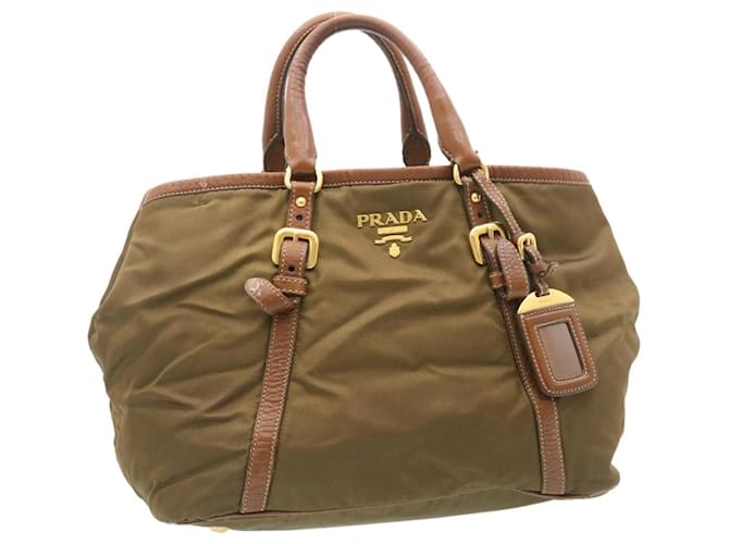 PRADA Hand Bag Nylon Leather Khaki Auth ar6239  ref.482598