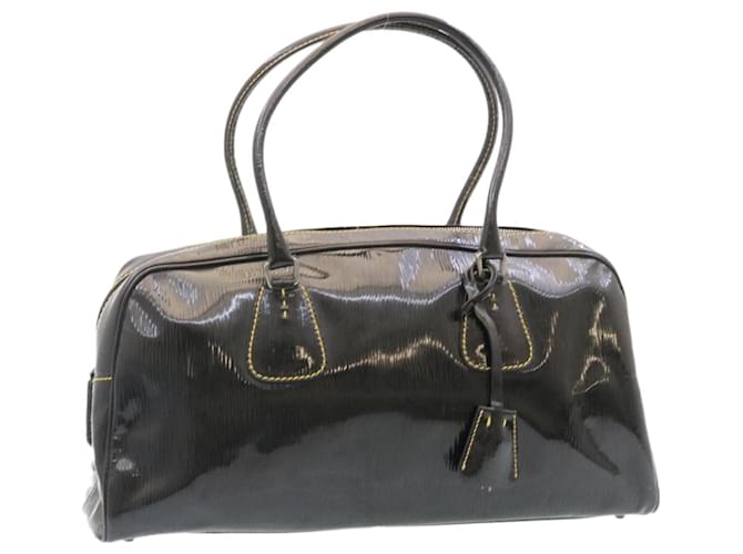 PRADA Hand Bag Enamel Black Auth fm1110  ref.482615
