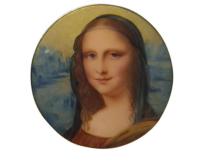 Autre Marque Spilla Mona Lisa in smalto blu e oro 18ct