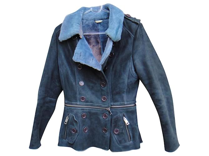 Burberry shearling jacket size M Blue Fur  - Joli Closet