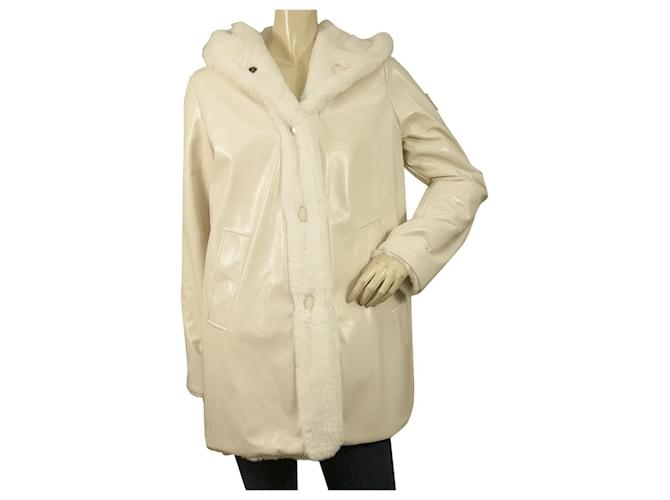 Autre Marque Oof Wear Reversible White Midi Trench Jacket Parka Hooded Coat size 40 Fur  ref.483289