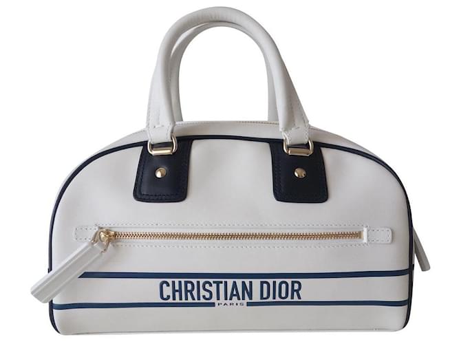 Bolsa Dior Vibe Branco Azul marinho Couro  ref.483349
