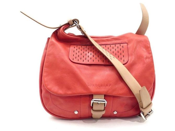 Bolsa transversal Longchamp Besace em couro laranja bege