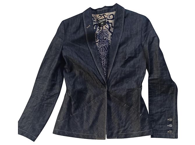 Giacca aderente Jean Paul Gaultier grigio blu seta cotone lino Grigio antracite