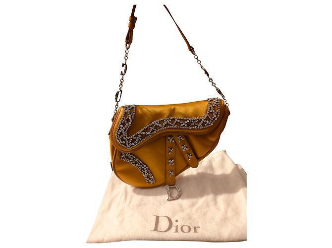 Borsa Saddle Christian Dior in Satin Giallo