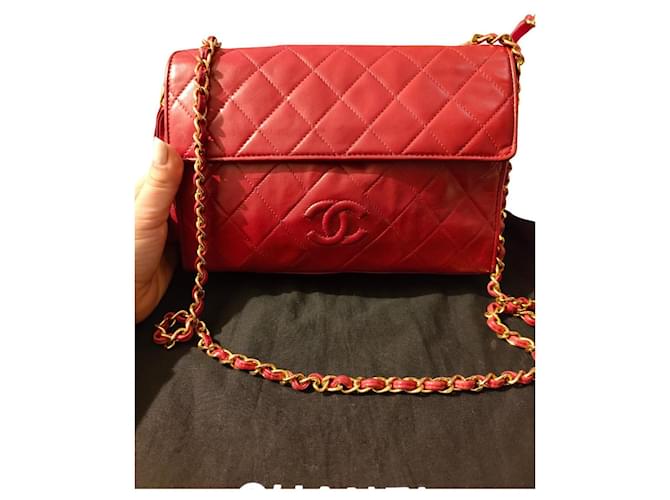 Chanel Handbags Red Leather  ref.483535