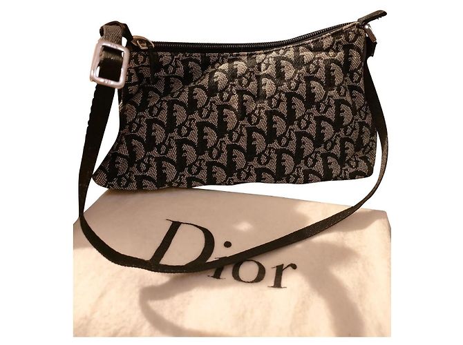 Borsa Christian Dior in tela nera e bianca Nero Bianco