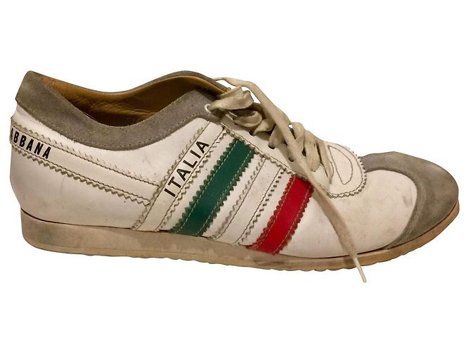 Dolce & Gabbana Italia Sneaker Leder weiß grün rot