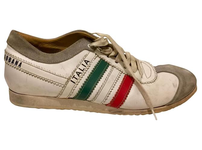 Dolce & Gabbana Sneakers Italia Bianco Rosso Verde Pelle  ref.483539