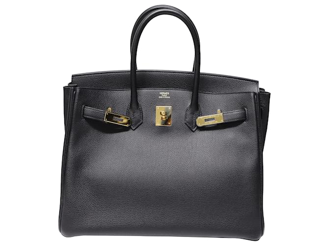 Hermès HERMES BIRKIN 35 Bag in Black Clemence Taurillion Leather  ref.483544