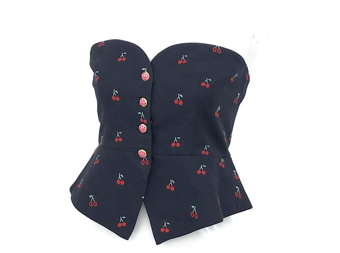 [Used] GUCCI  tube top size 40 navy / bare top / bustier / cherry pattern Navy blue Cotton Wool  ref.483707