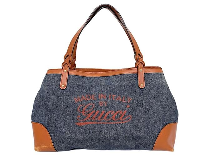 [Used] Gucci tote bag Blue Navy Orange Gucci Craft Navy blue Leather Denim  ref.483723