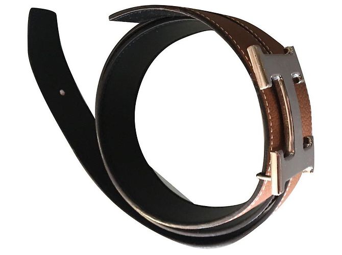 Hermès Wendbarer Ledergürtel mit Schnalle Schwarz Hellbraun