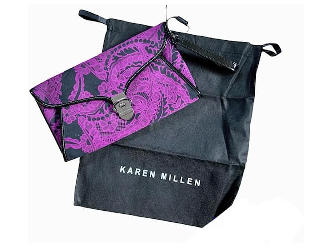 Karen Millen Bolsos de embrague Negro Púrpura Cuero Algodón  ref.484308