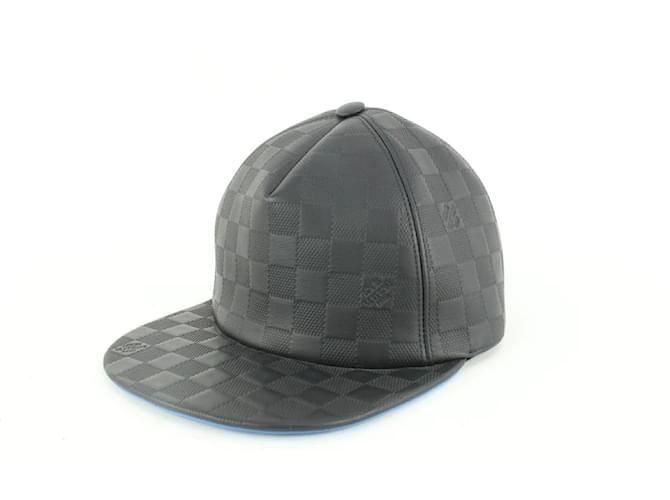 Louis Vuitton 21FW Black x Blue Leather Damier Infini Baseball Cap Hat  ref.484362