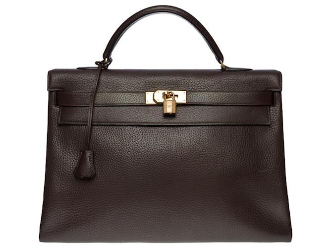 Hermès Splendid Hermes Kelly handbag 40 turned over in Vache d'Ardennes leather , gold plated metal trim Brown  ref.484372