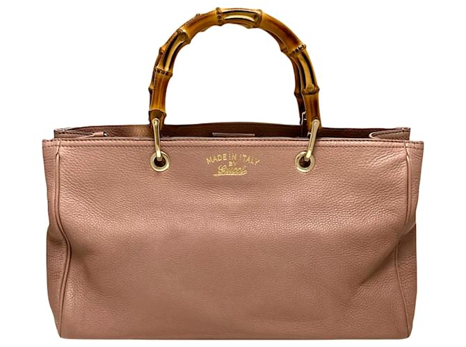 Gucci Pink Bamboo Shopper Leather Satchel Brown Pony-style calfskin  ref.484436