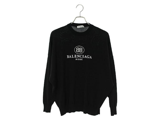 Size: [518125 T1468 BB mode embroidery sweater] Logo embroidered drop shoulder knit (black x white) Wool - Joli Closet