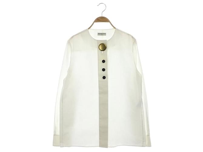 Used] Big button no collar shirt blouse long sleeve White Cotton ref.484607 - Joli Closet