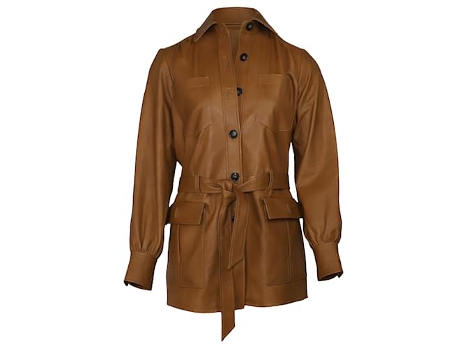 Frame Denim Frame Safari Belted Jacket in Brown Lambskin Leather  ref.484760
