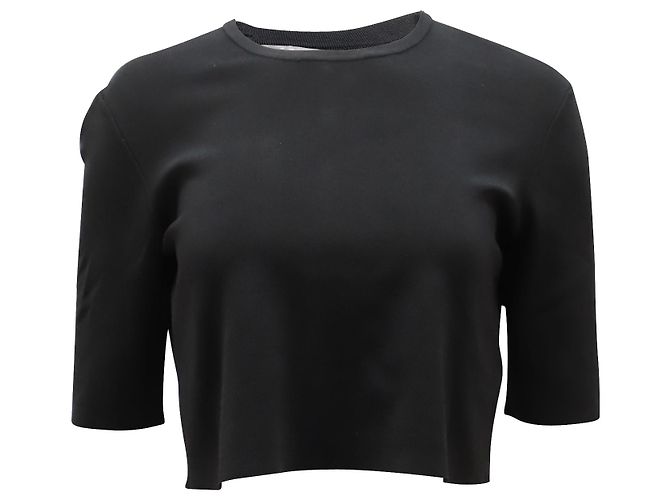 Autre Marque Lela Rose Geripptes Crop-Top mit Rundhalsausschnitt in schwarzem Viskose