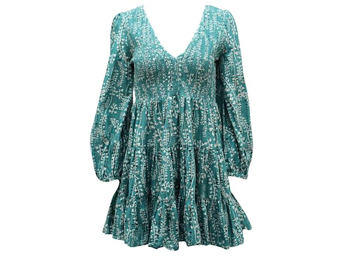 Autre Marque Rixo Sasha Long Sleeve Mini Dress in Green Cotton  ref.484818
