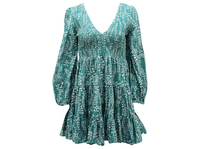 Autre Marque Rixo Sasha Long Sleeve Mini Dress in Green Cotton  ref.484818